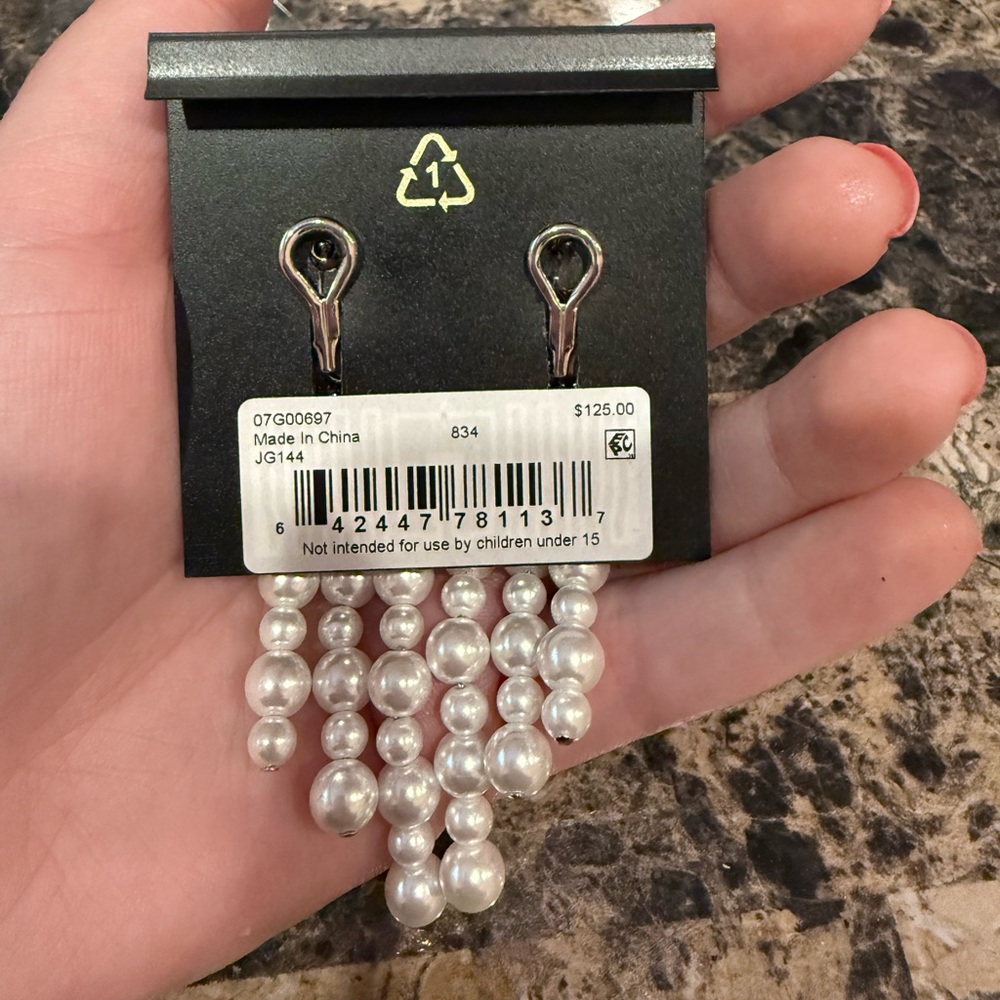 Givenchy Silver-Tone Crystal & Pearl Chandelier Earrings - Picture 6 of 8